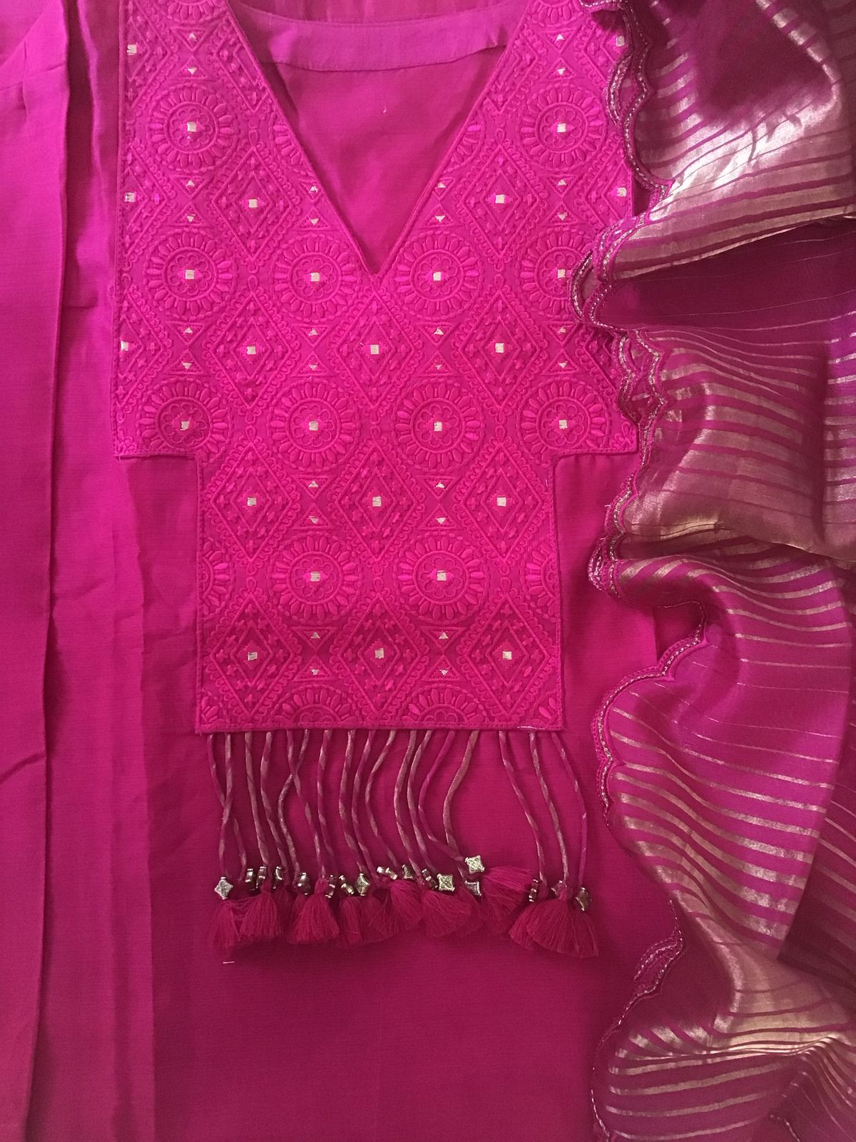Pure Mul Chanderi Embroidered Semi Stitched Suit - Pink