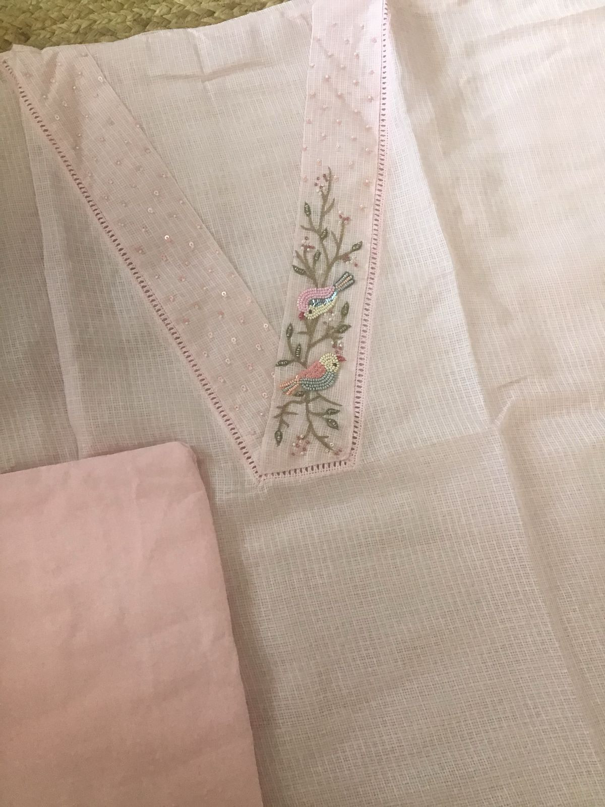 Soft Kota Silk Embroidered Suit - Pink