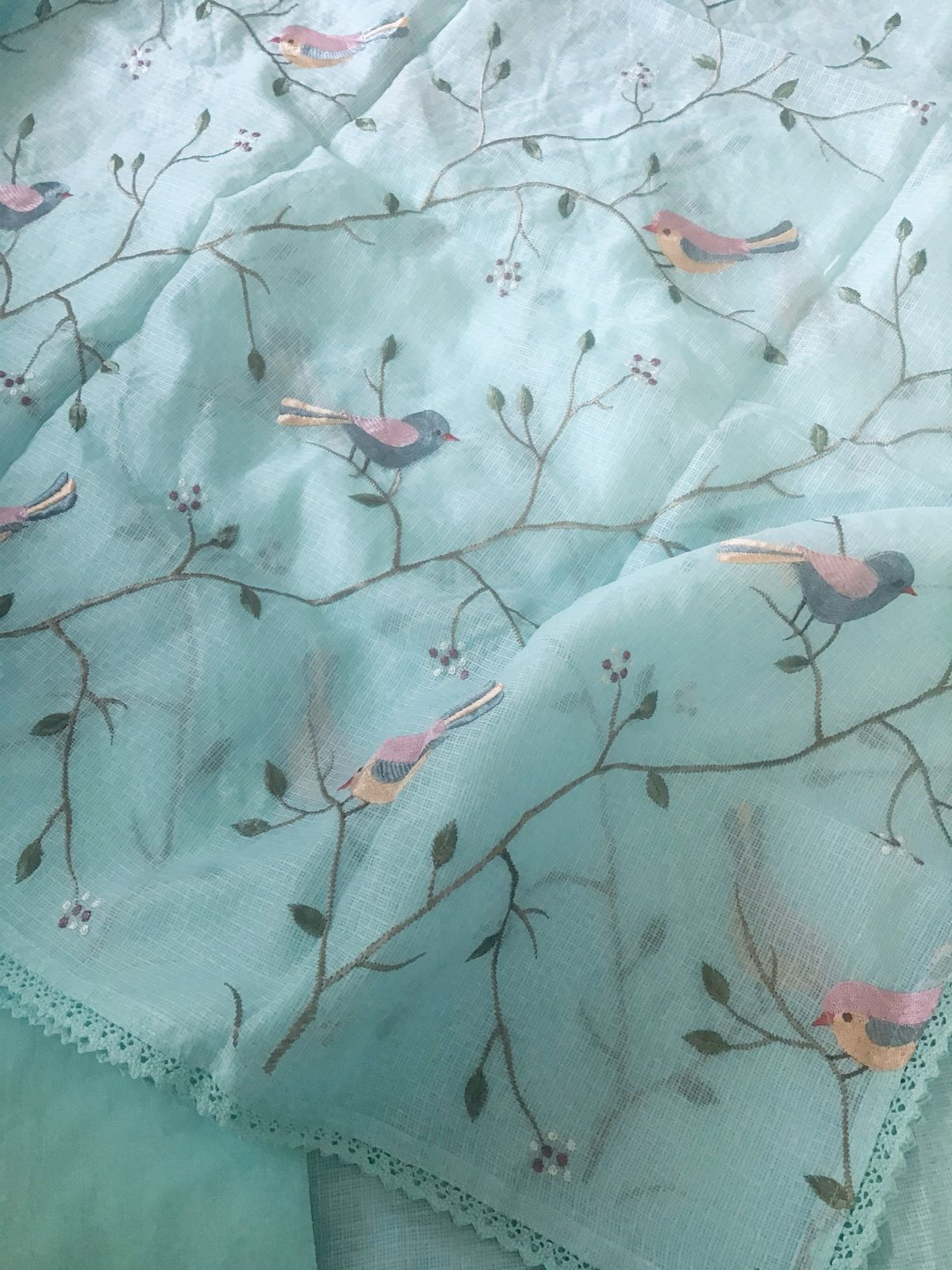 Soft Kota Silk Embroidered Suit - Blue