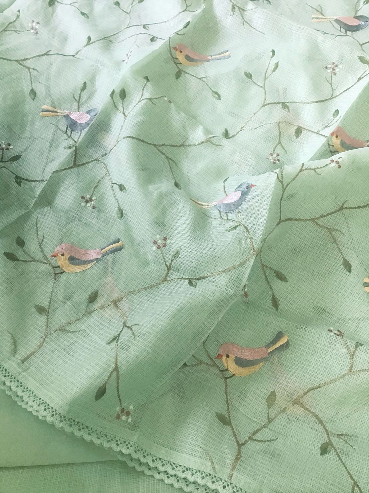 Soft Kota Silk Embroidered Suit - Green