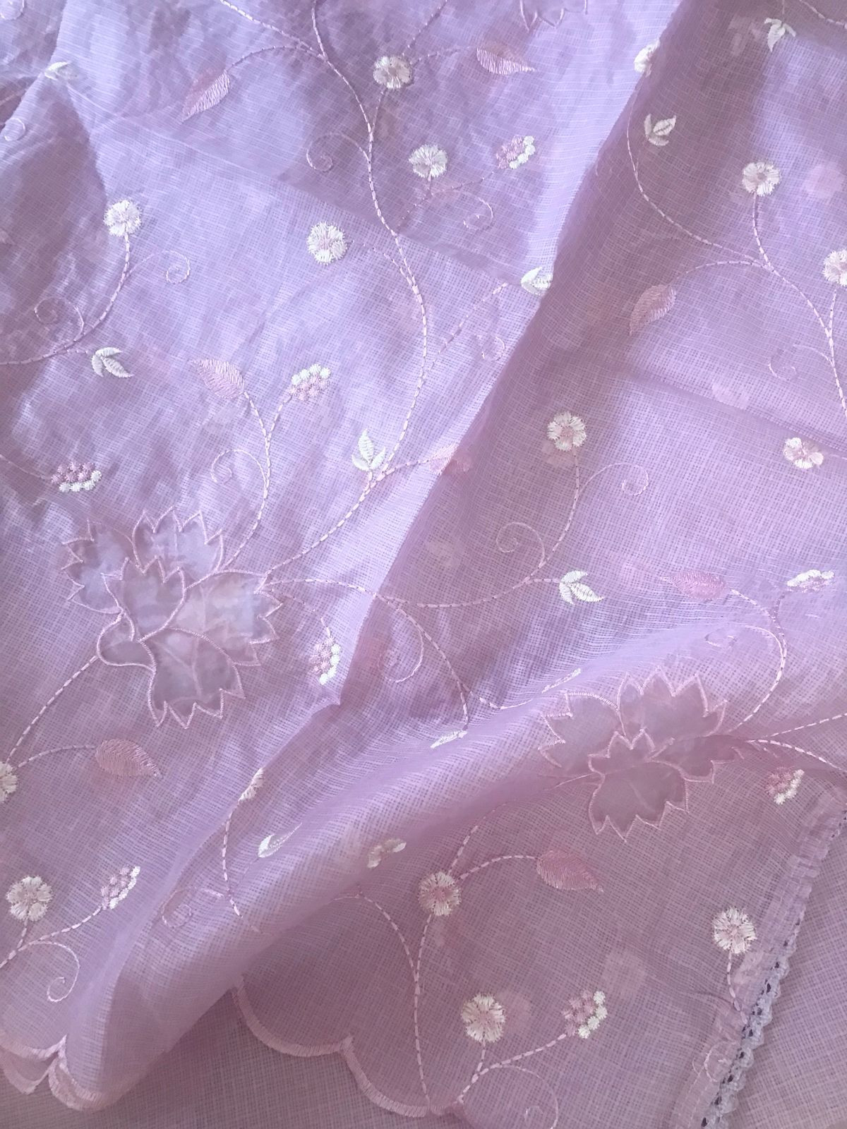 Soft Kota Silk Embroidered Suit - Lavender