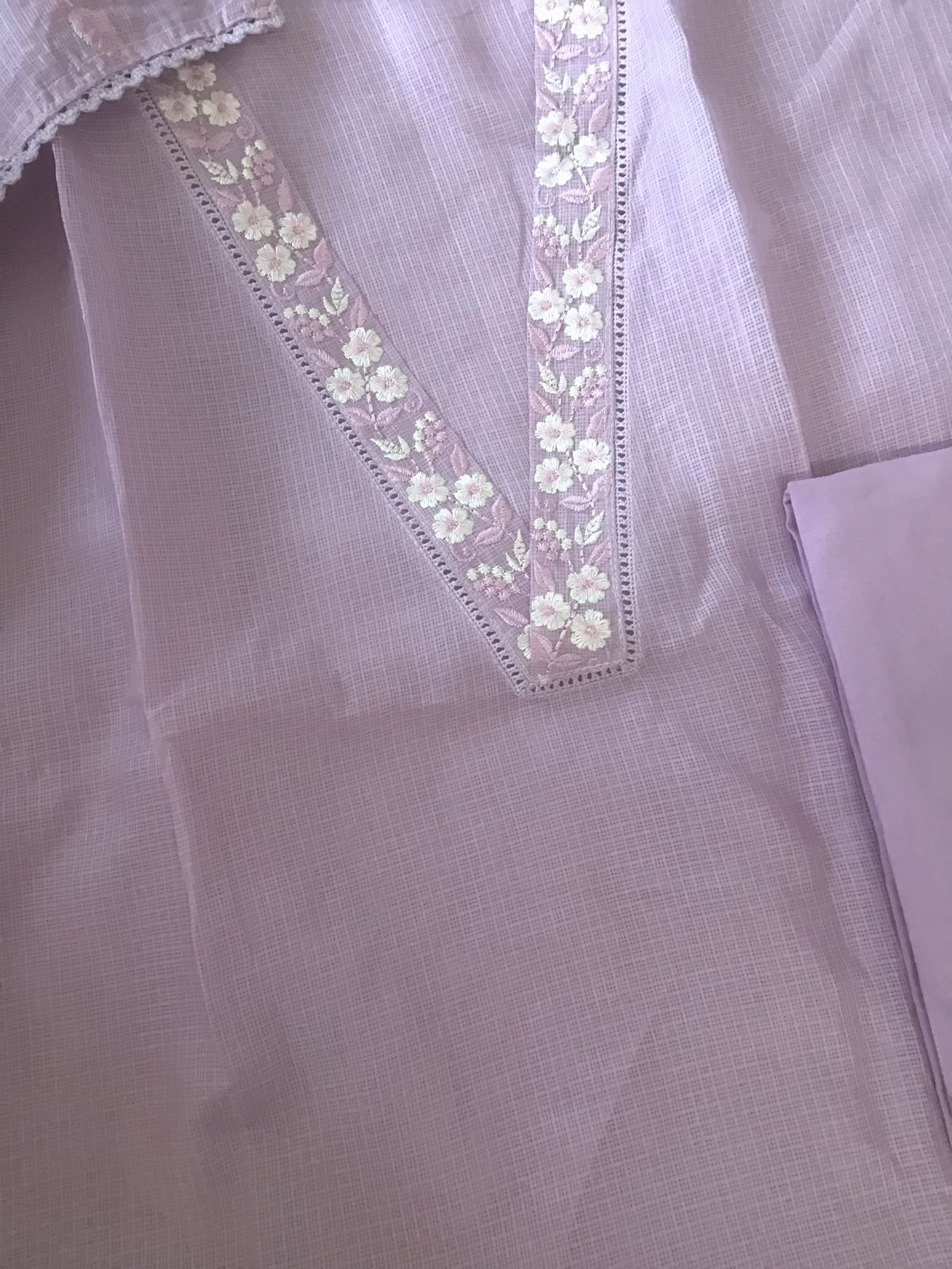 Soft Kota Silk Embroidered Suit - Lavender