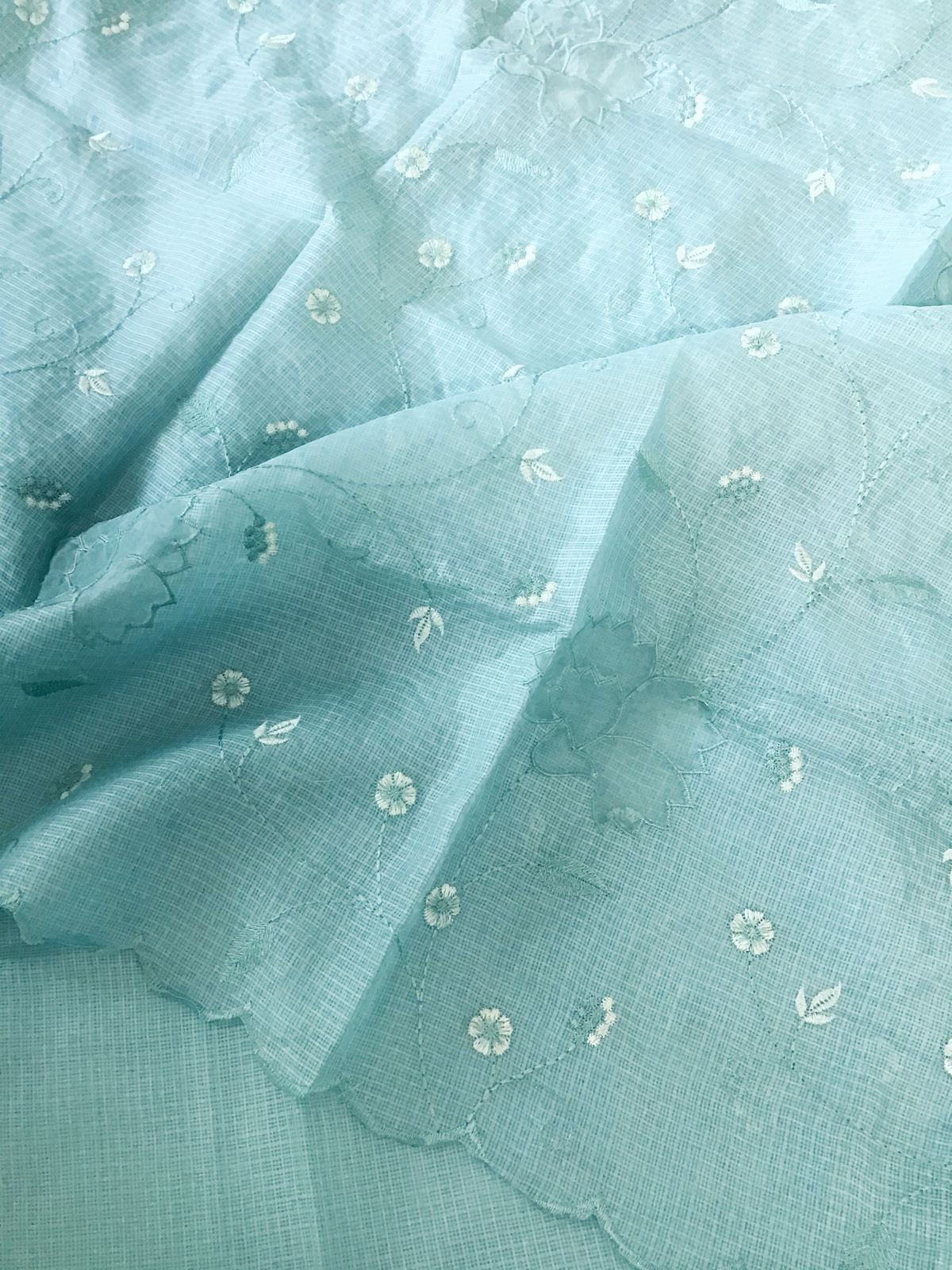 Soft Kota Silk Embroidered Suit - Blue