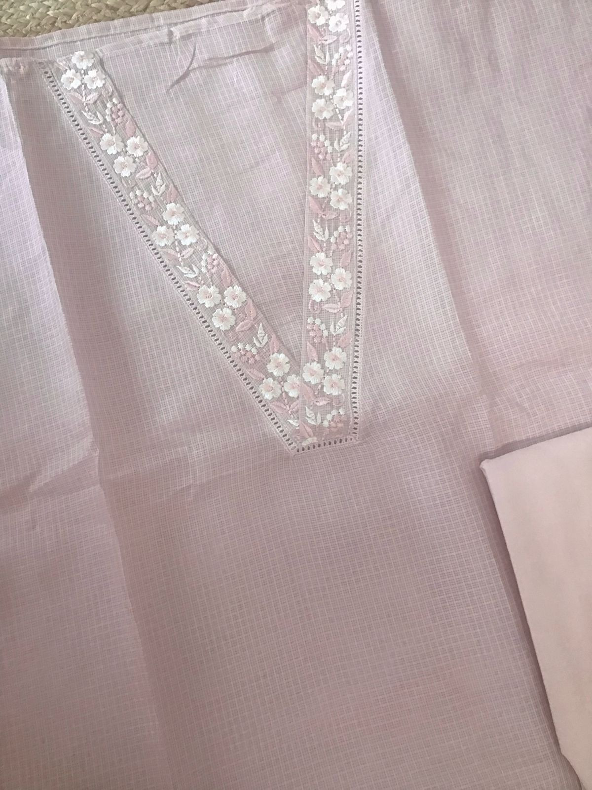 Soft Kota Silk Embroidered Suit - Peach