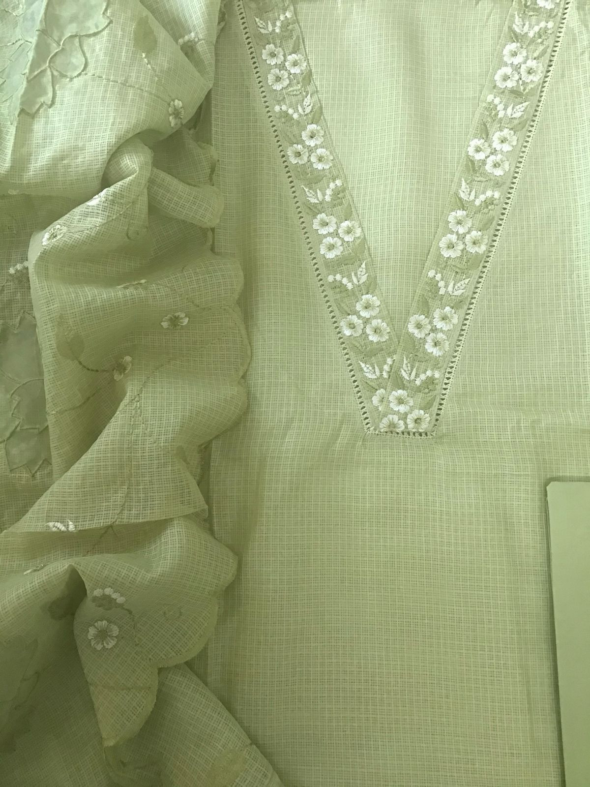 Soft Kota Silk Embroidered Suit - Green