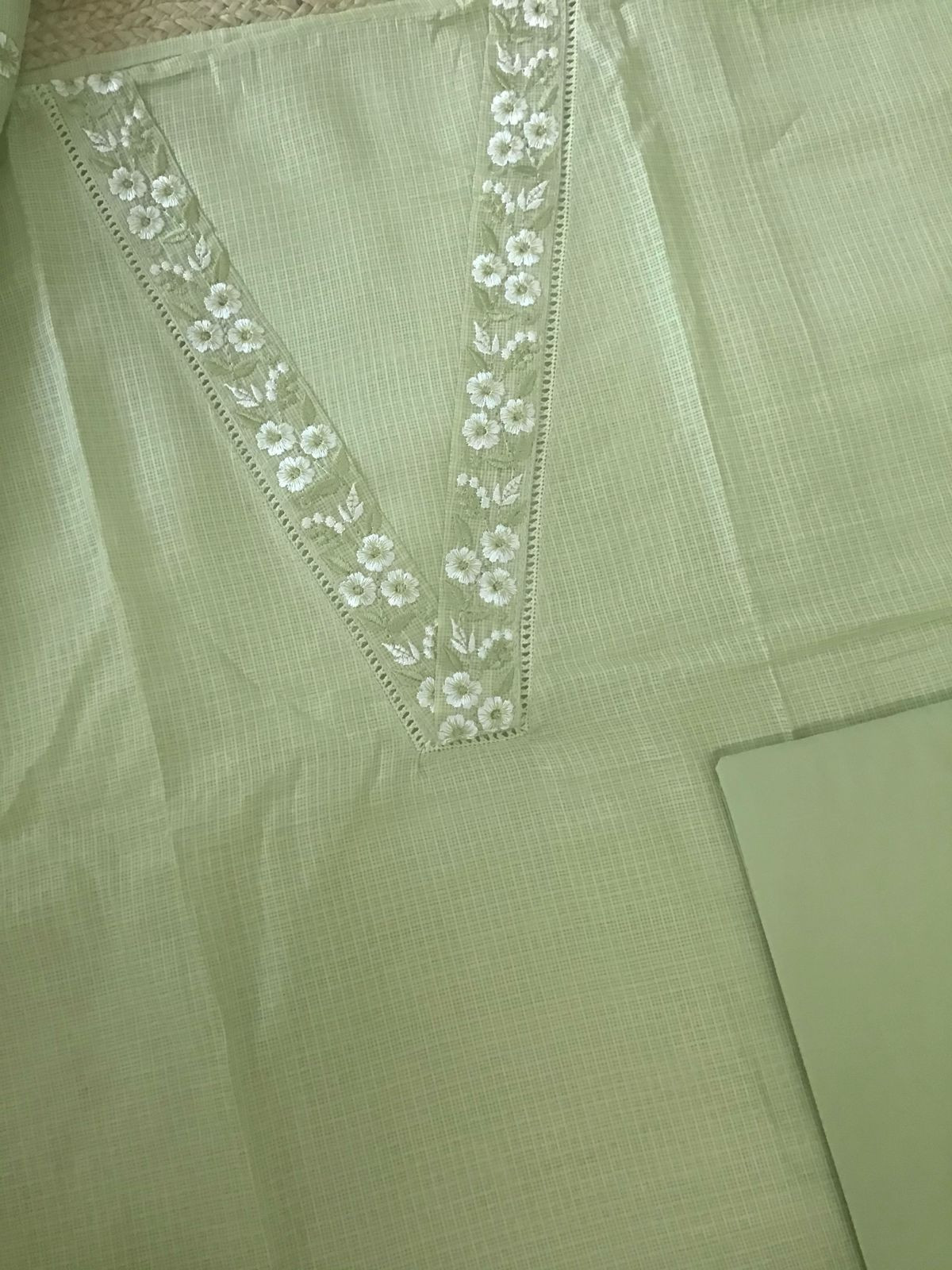 Soft Kota Silk Embroidered Suit - Green