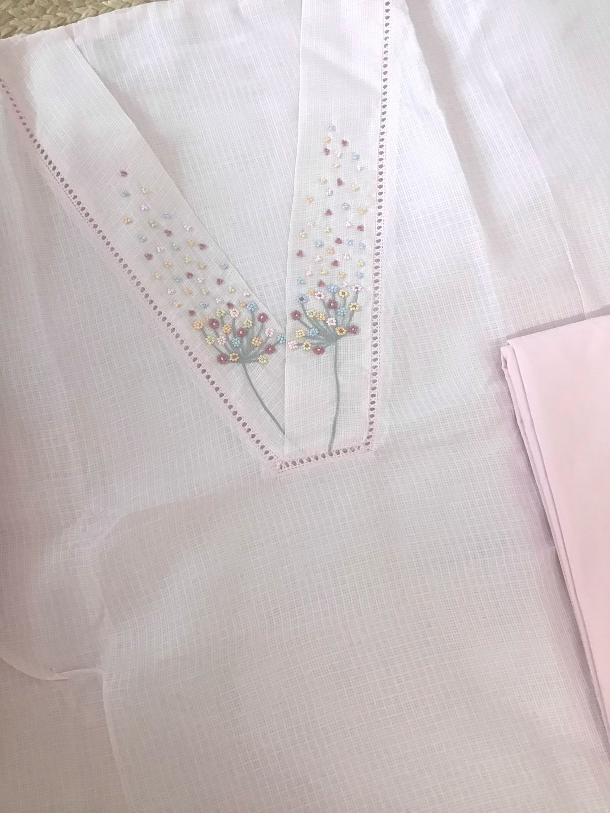 Soft Kota Silk Embroidered Suit - Pink