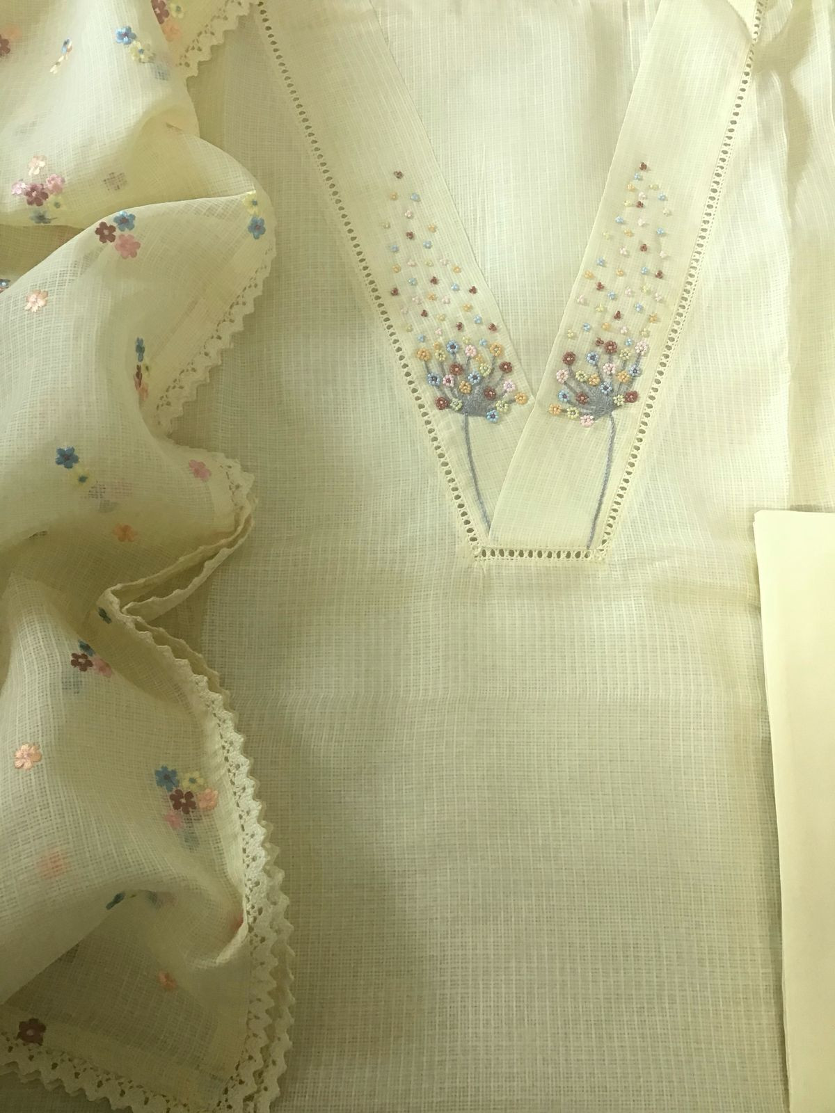 Soft Kota Silk Embroidered Suit - Yellow