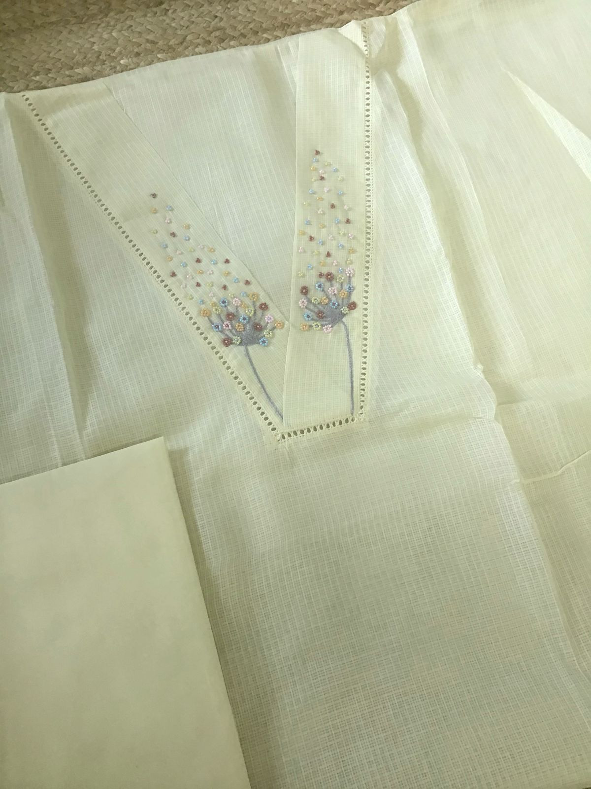 Soft Kota Silk Embroidered Suit - Yellow