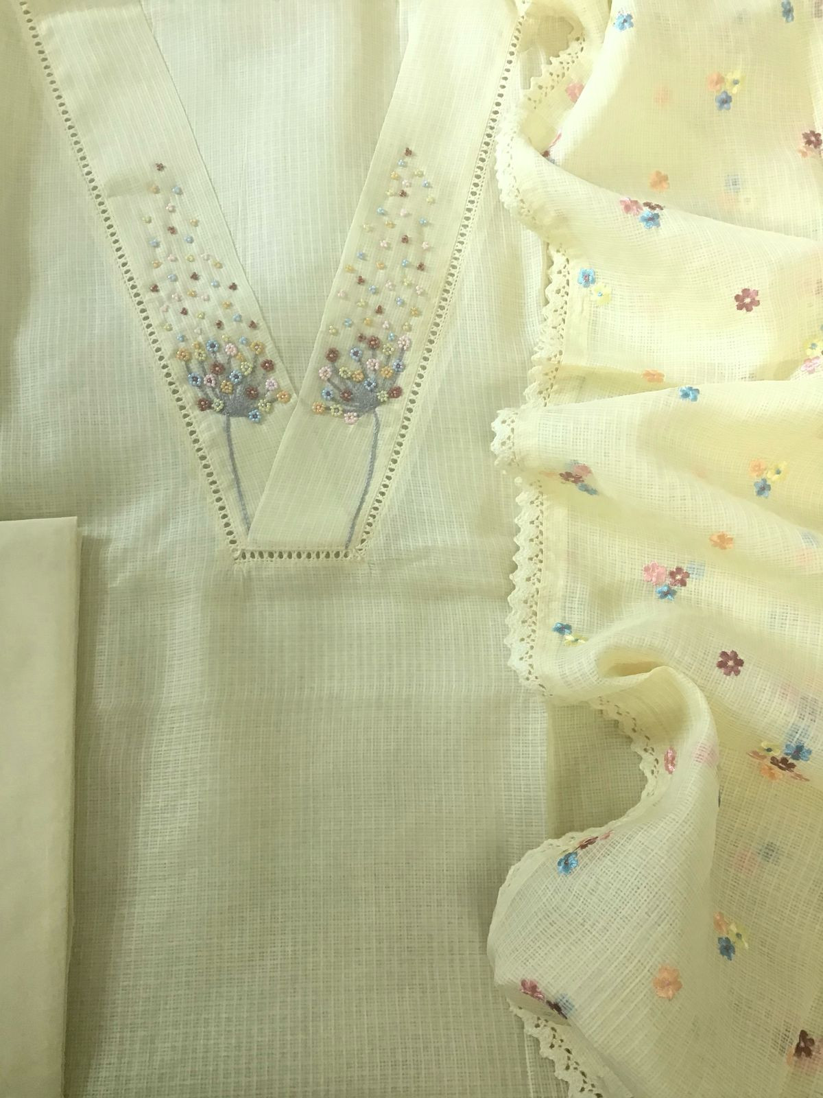 Soft Kota Silk Embroidered Suit - Yellow