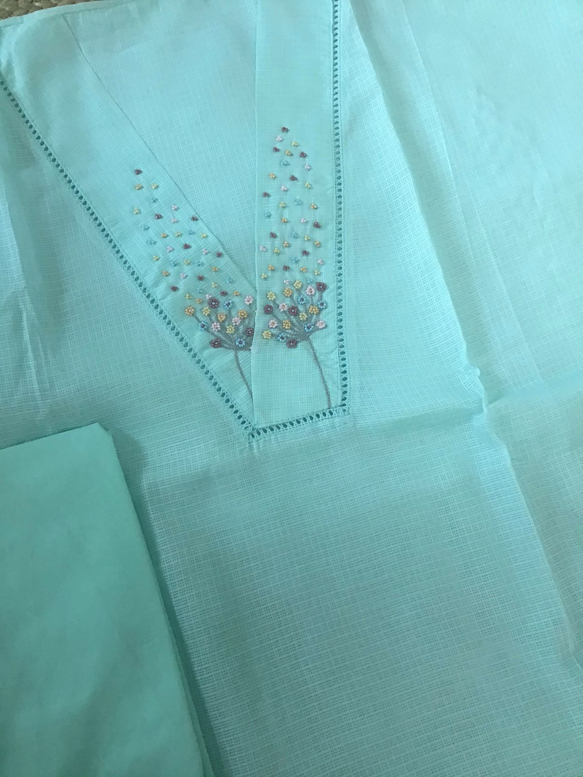 Soft Kota Silk Embroidered Suit - Blue