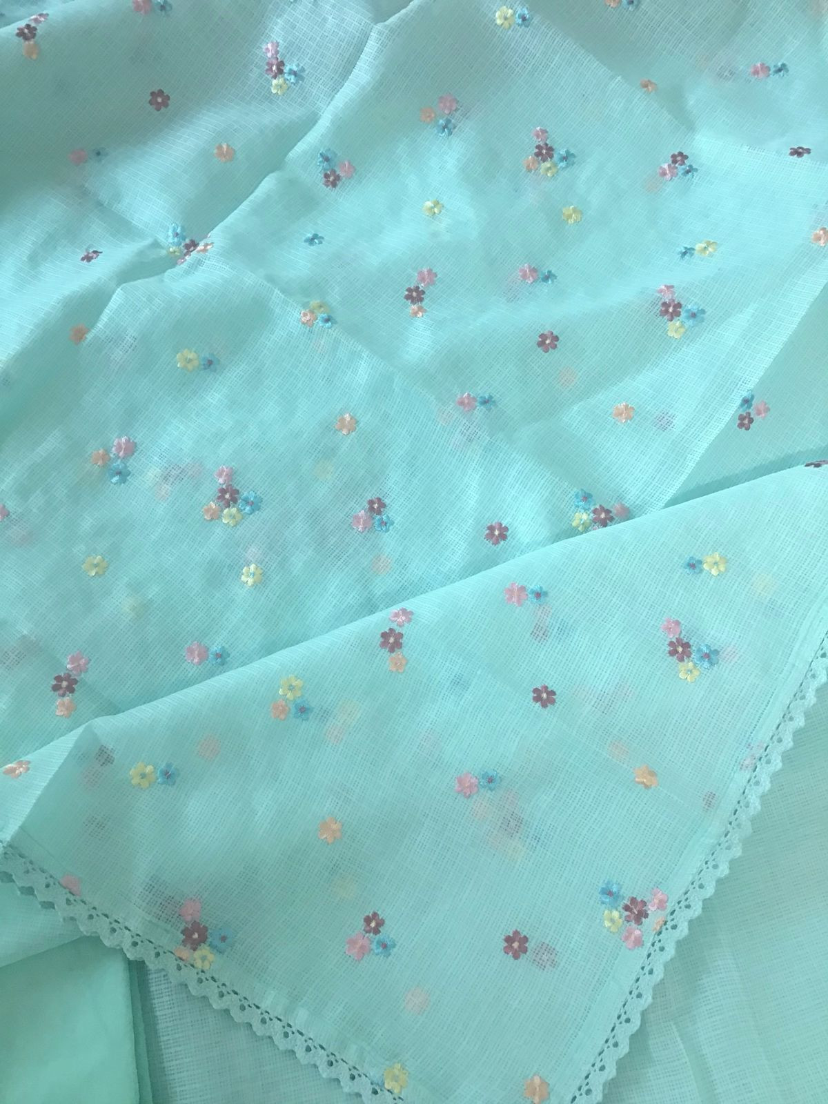 Soft Kota Silk Embroidered Suit - Blue