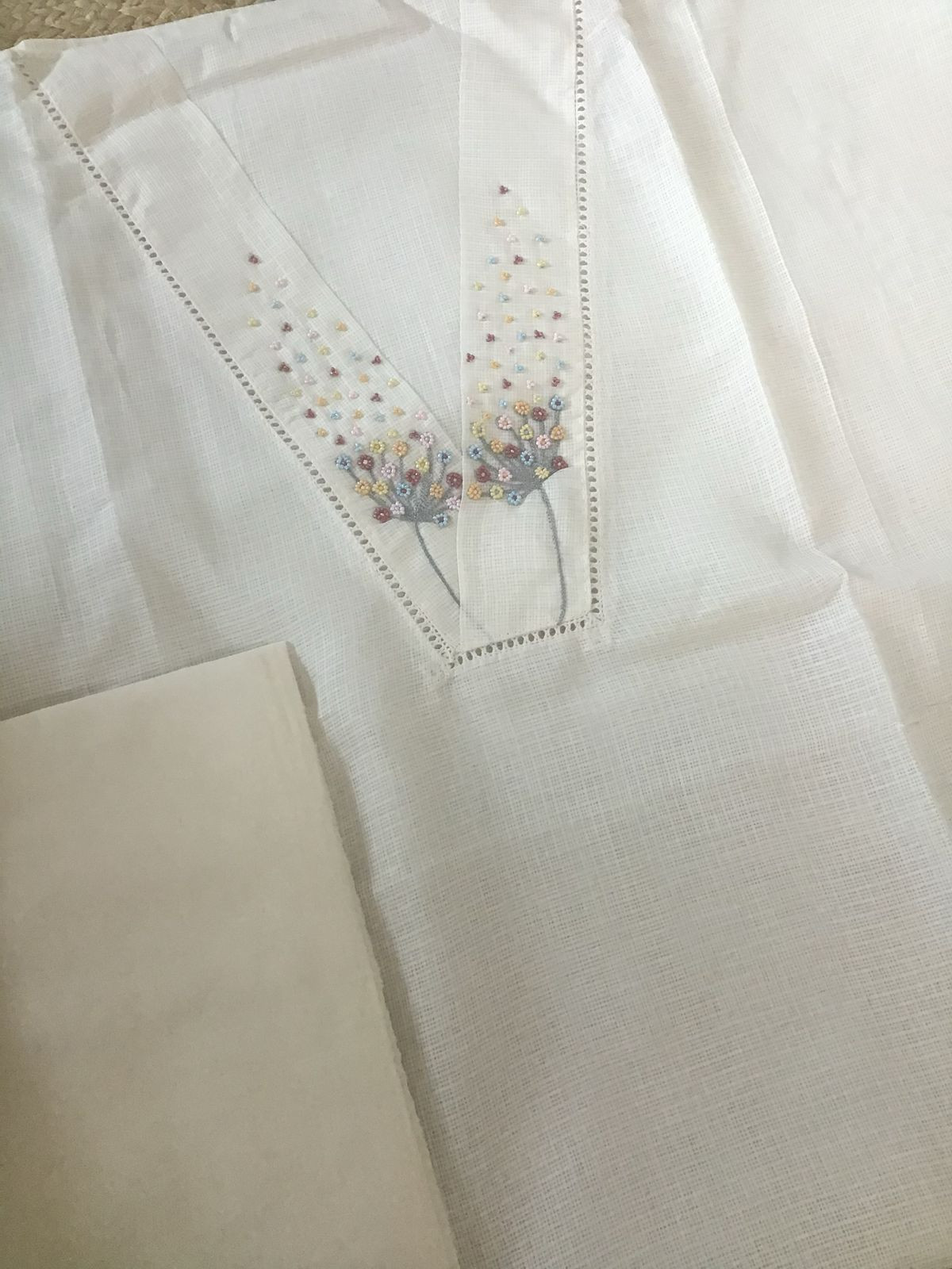 Soft Kota Silk Embroidered Suit - Cream