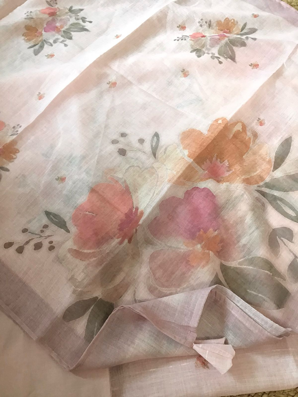 Soft Linen Jute Cotton Printed Embroidered Suit - Pink