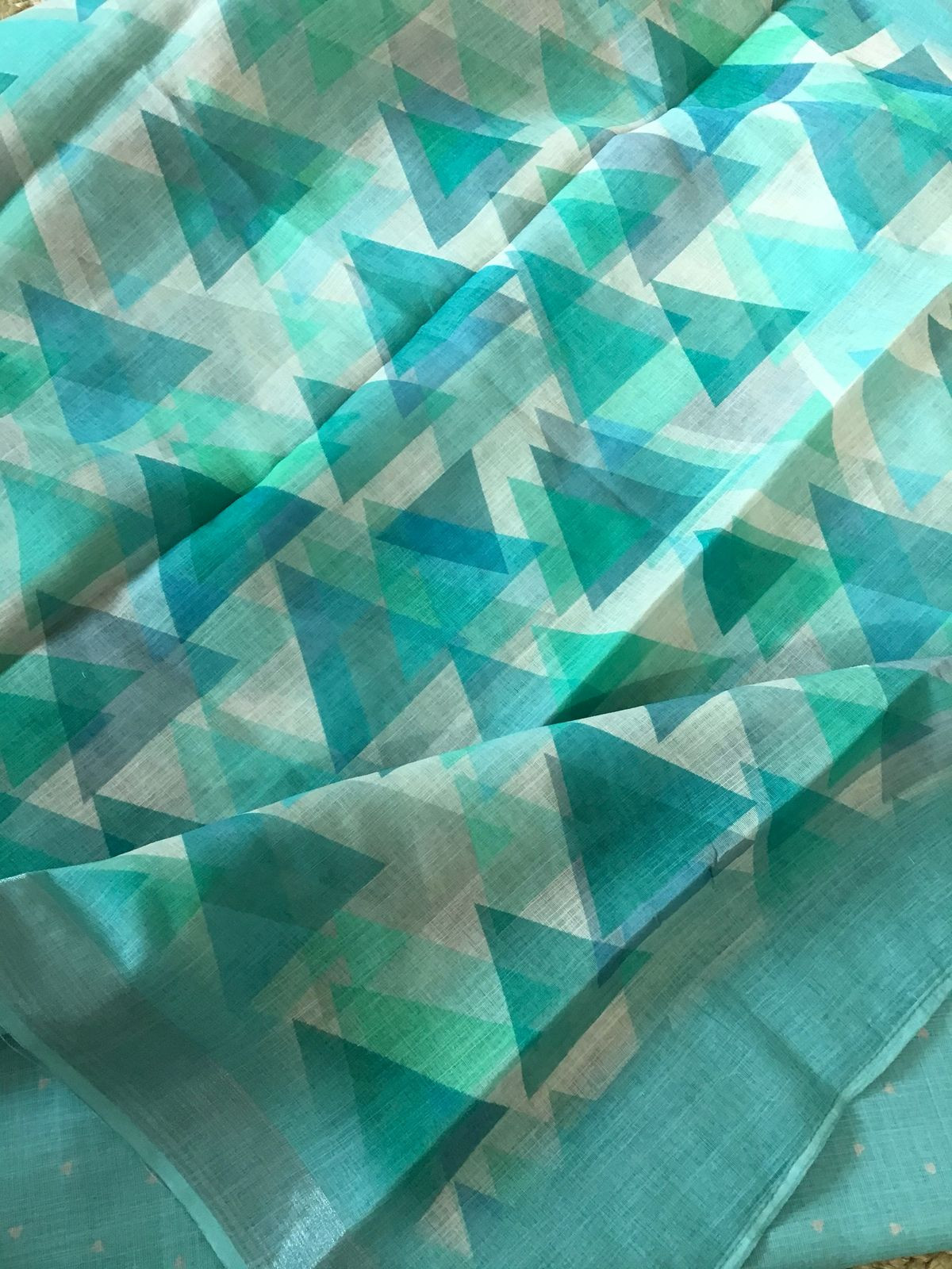 Soft Linen Jute Cotton Printed Embroidered Suit - Blue