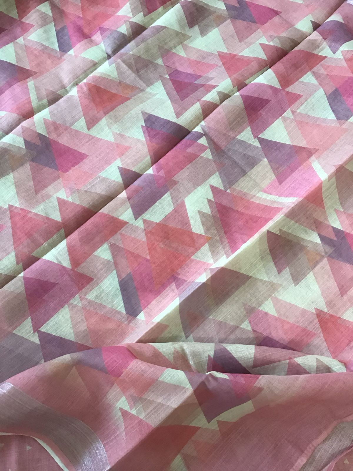 Soft Linen Jute Cotton Printed Embroidered Suit - Pink