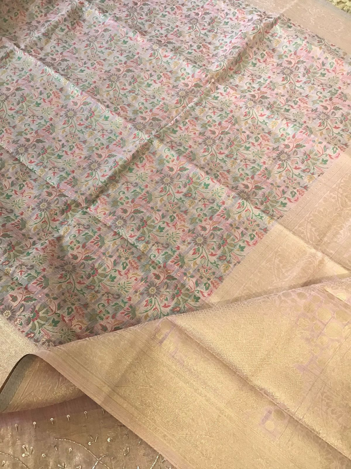 Soft Fine Slub Chanderi Jamdani Weaved Embroidered Suit - Pink