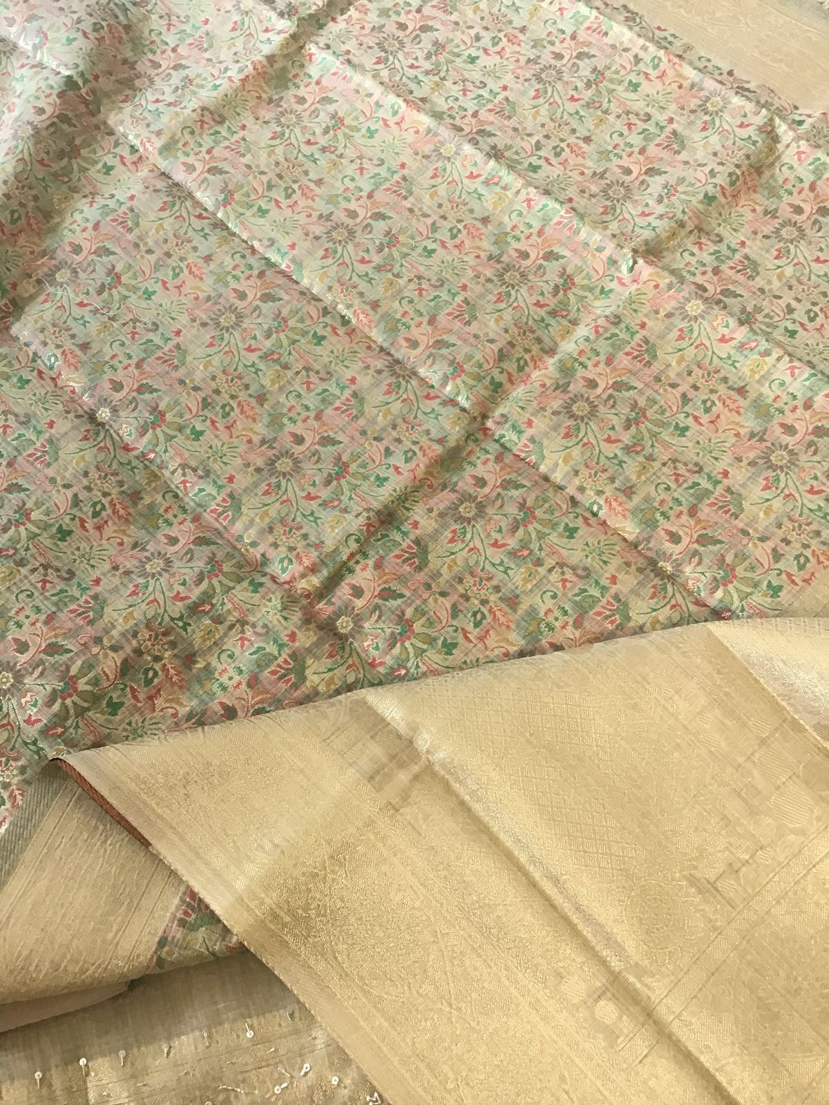 Soft Fine Slub Chanderi Jamdani Weaved Embroidered Suit - Beige