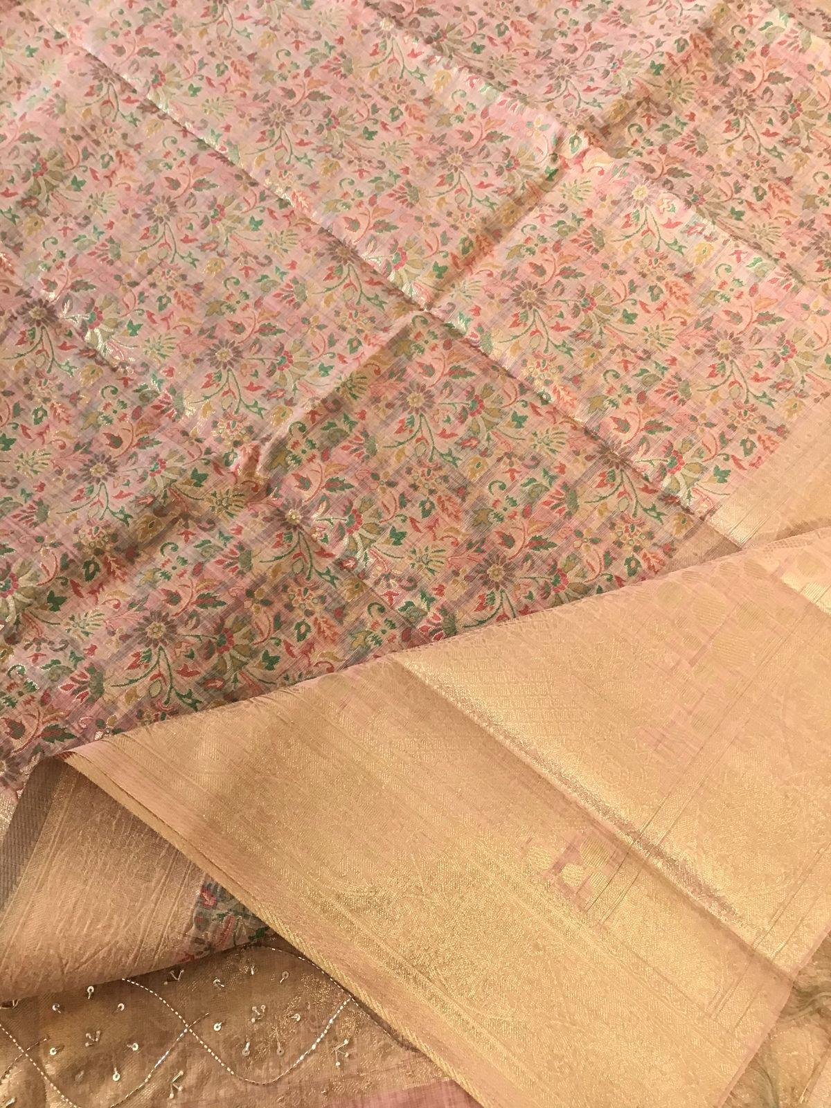 Soft Fine Slub Chanderi Jamdani Weaved Embroidered Suit - Peach