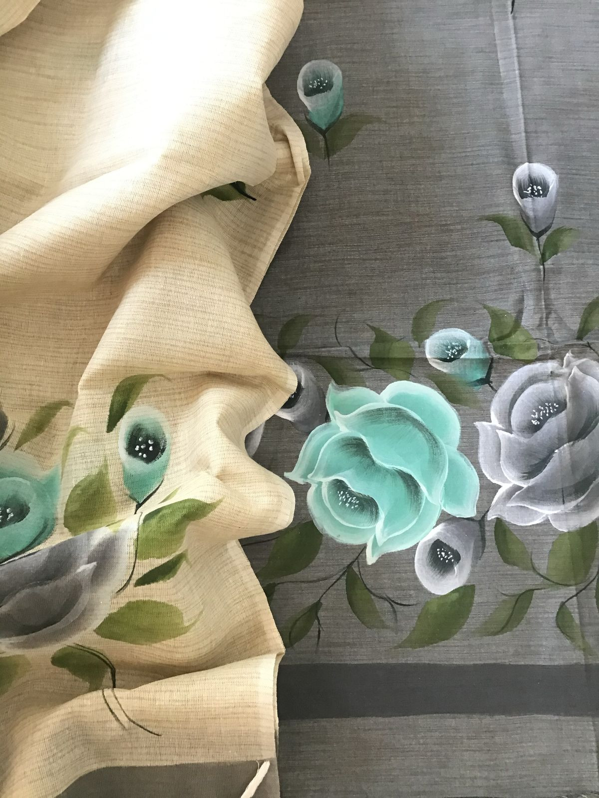 Soft Khadi Cotton Silk Brush Painted Suit - Grey