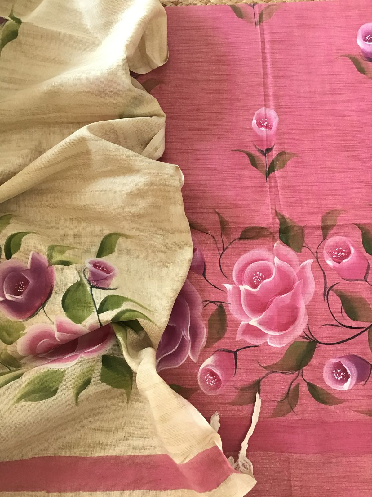 Soft Khadi Cotton Silk Brush Painted Suit - Pink