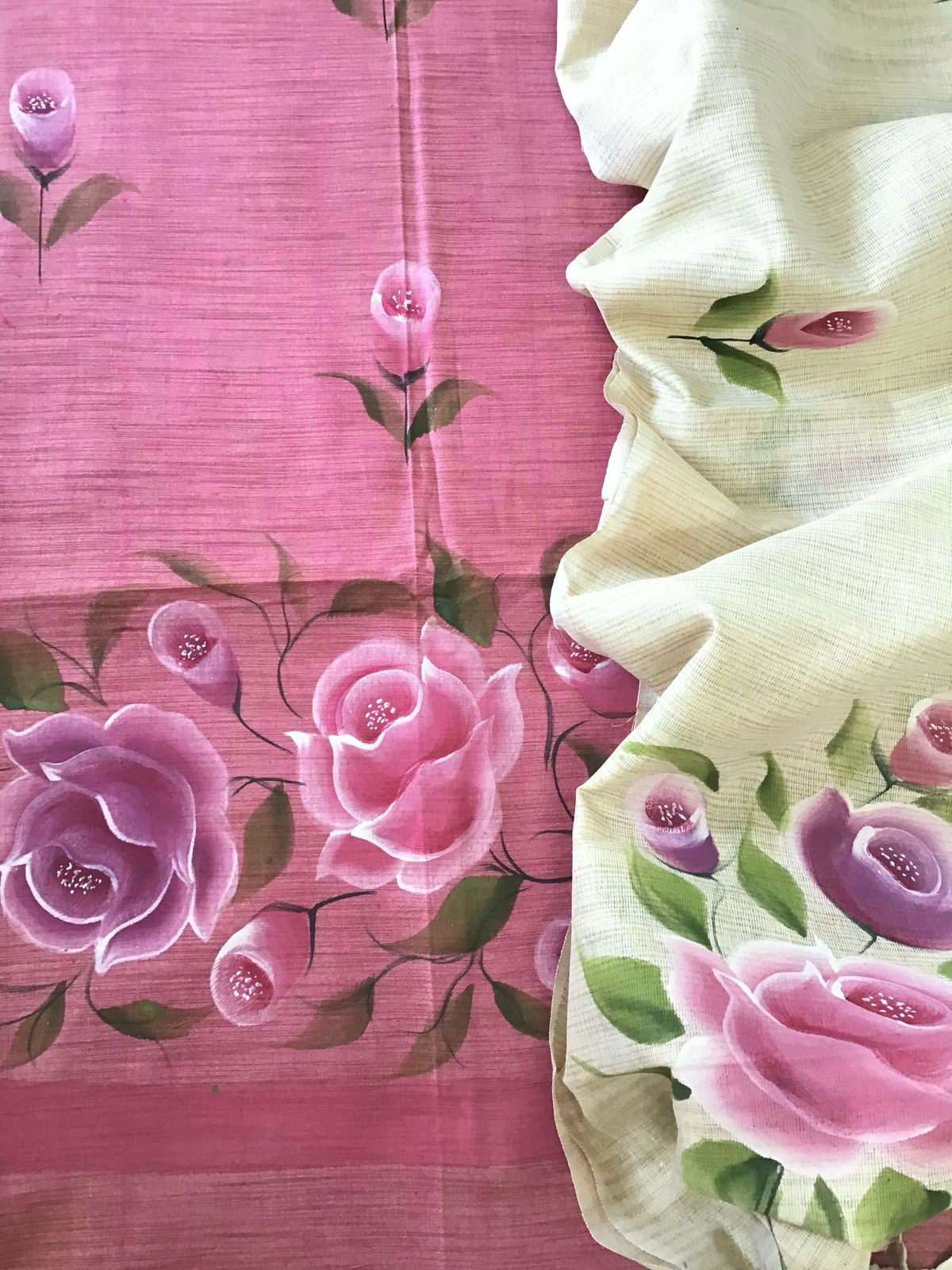 Soft Khadi Cotton Silk Brush Painted Suit - Pink