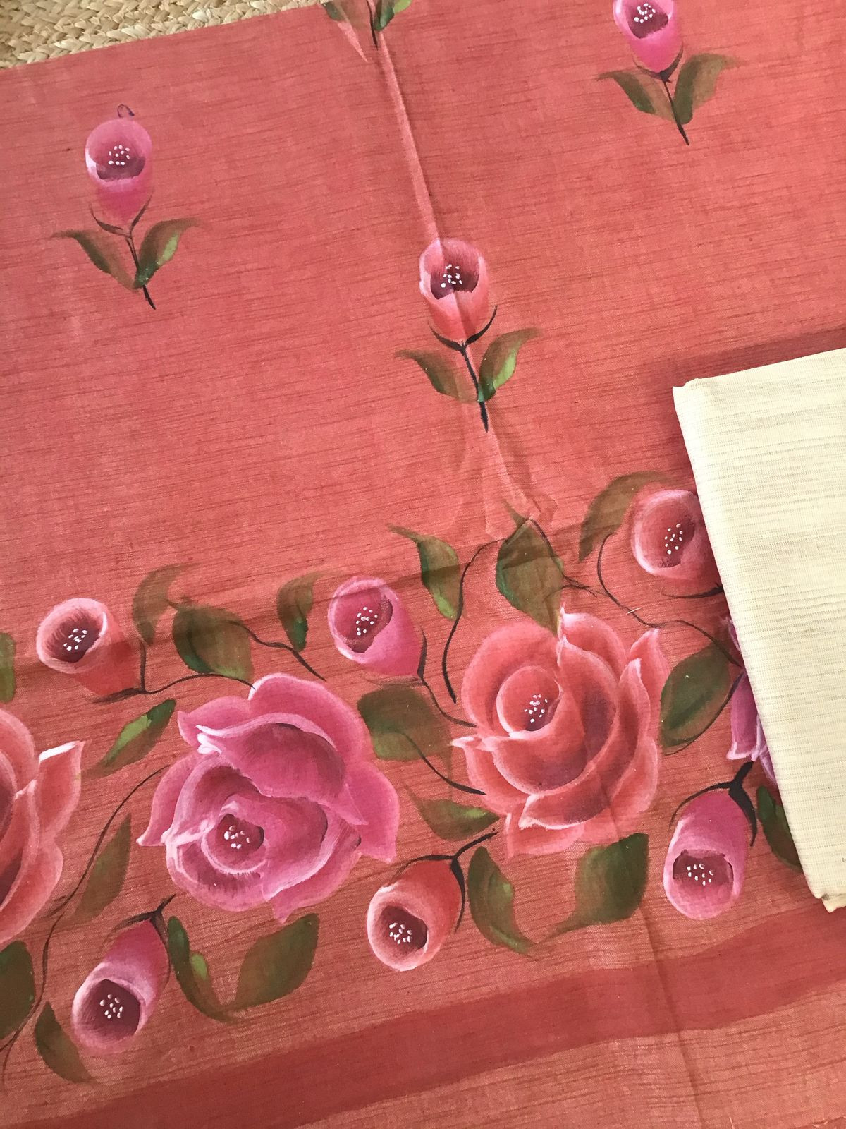 Soft Khadi Cotton Silk Brush Painted Suit - Peach