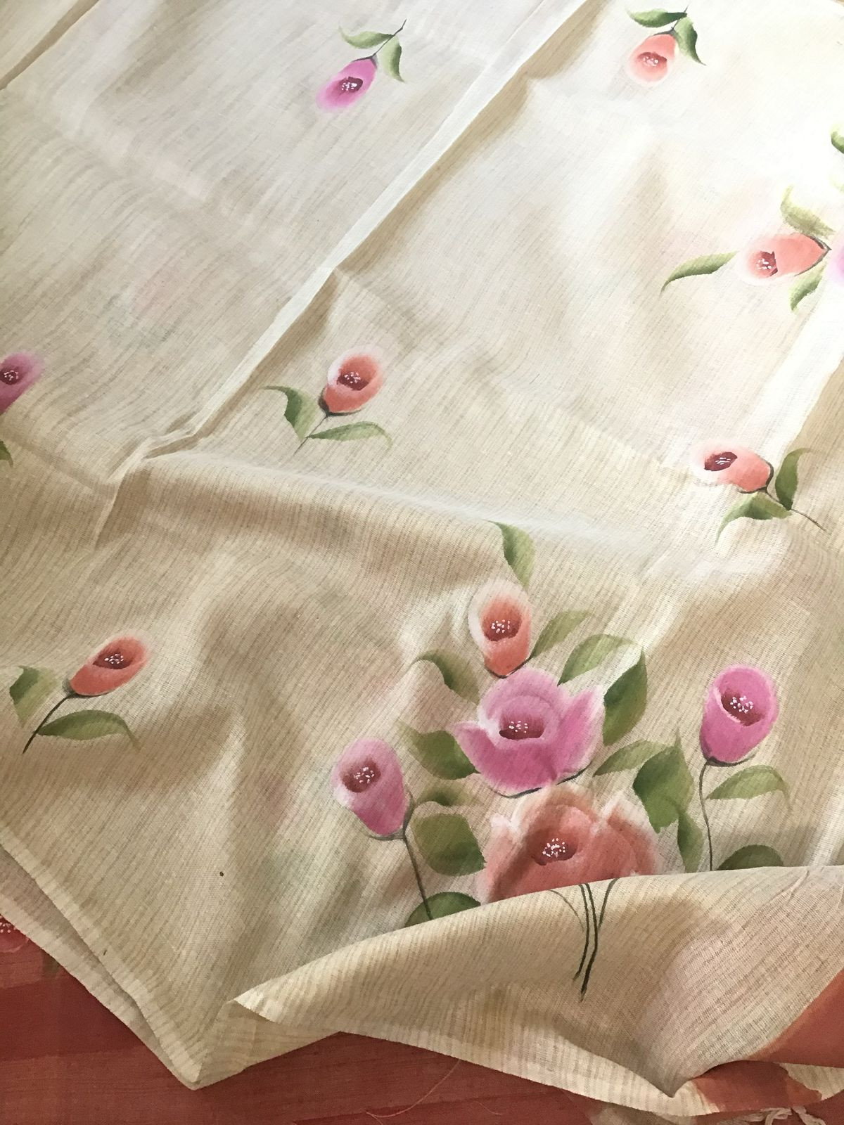 Soft Khadi Cotton Silk Brush Painted Suit - Peach