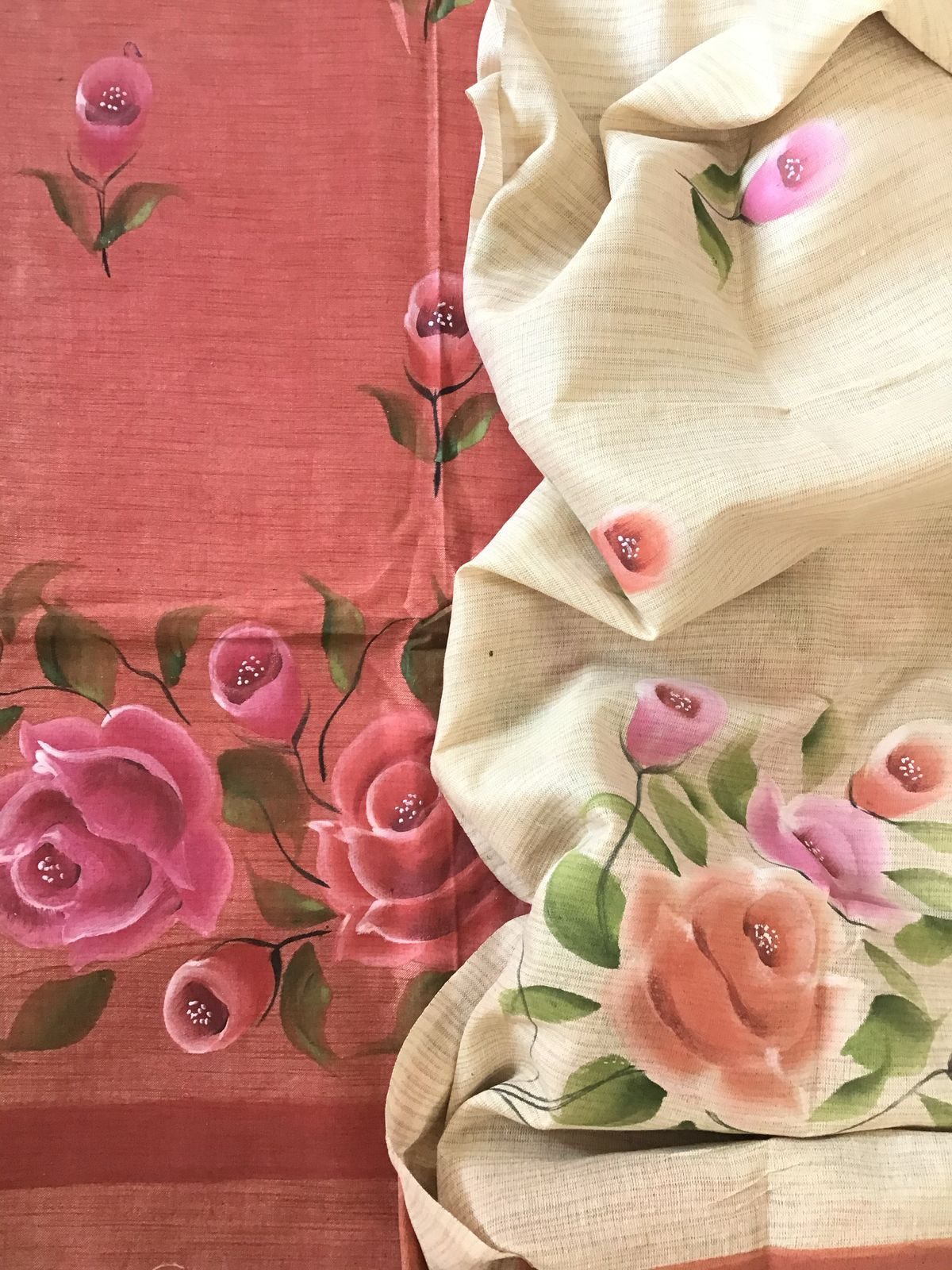 Soft Khadi Cotton Silk Brush Painted Suit - Peach