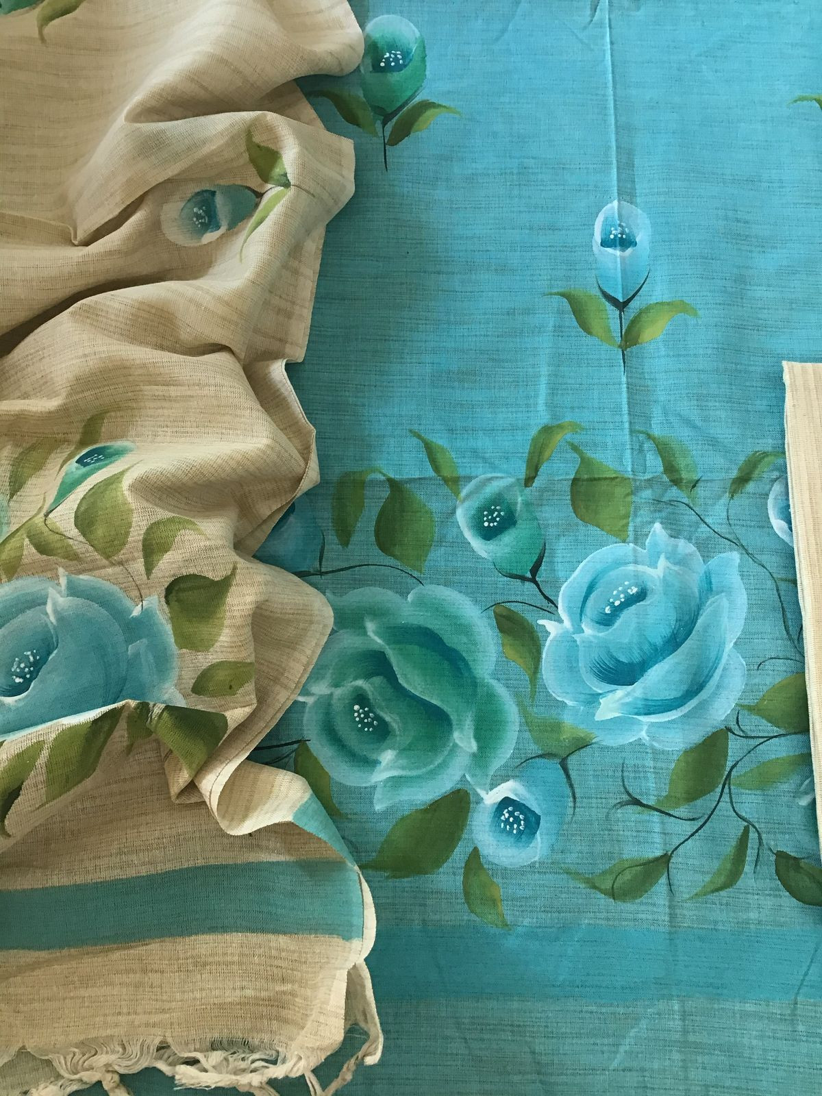 Soft Khadi Cotton Silk Brush Painted Suit - Blue