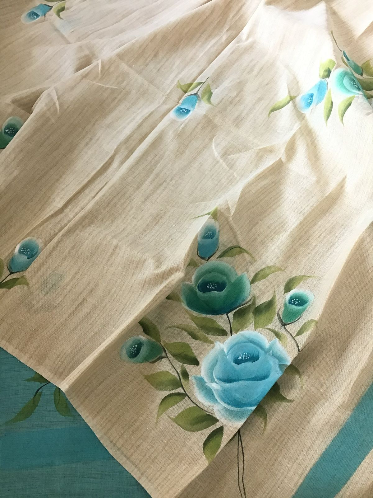Soft Khadi Cotton Silk Brush Painted Suit - Blue