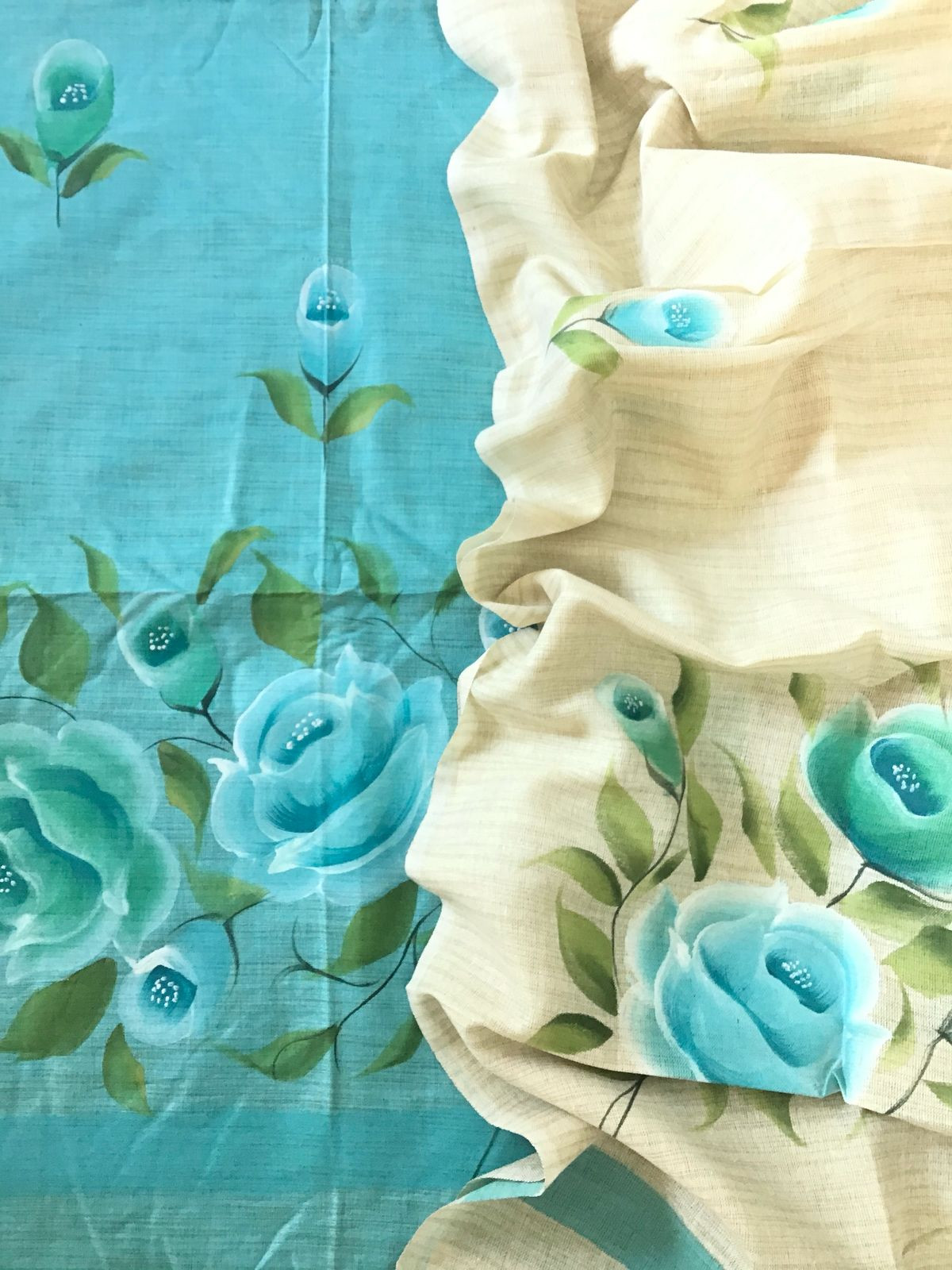 Soft Khadi Cotton Silk Brush Painted Suit - Blue