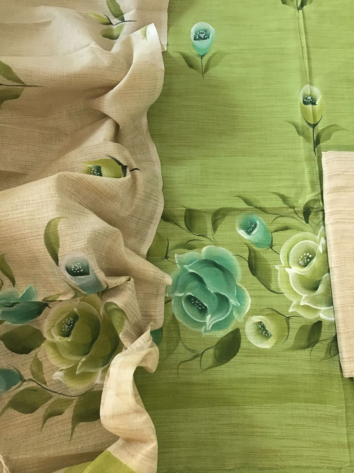 Soft Khadi Cotton Silk Brush Painted Suit - Green