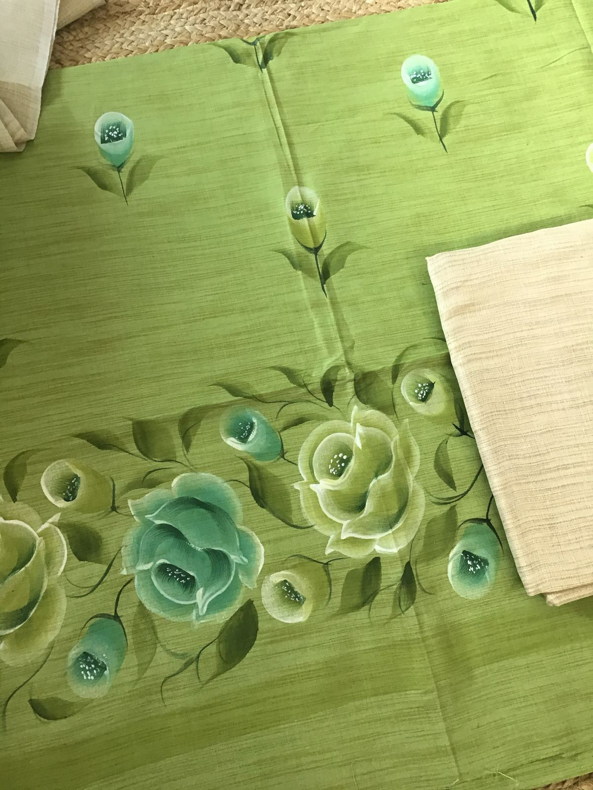 Soft Khadi Cotton Silk Brush Painted Suit - Green