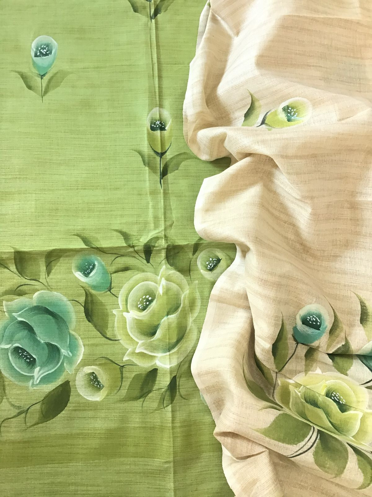 Soft Khadi Cotton Silk Brush Painted Suit - Green