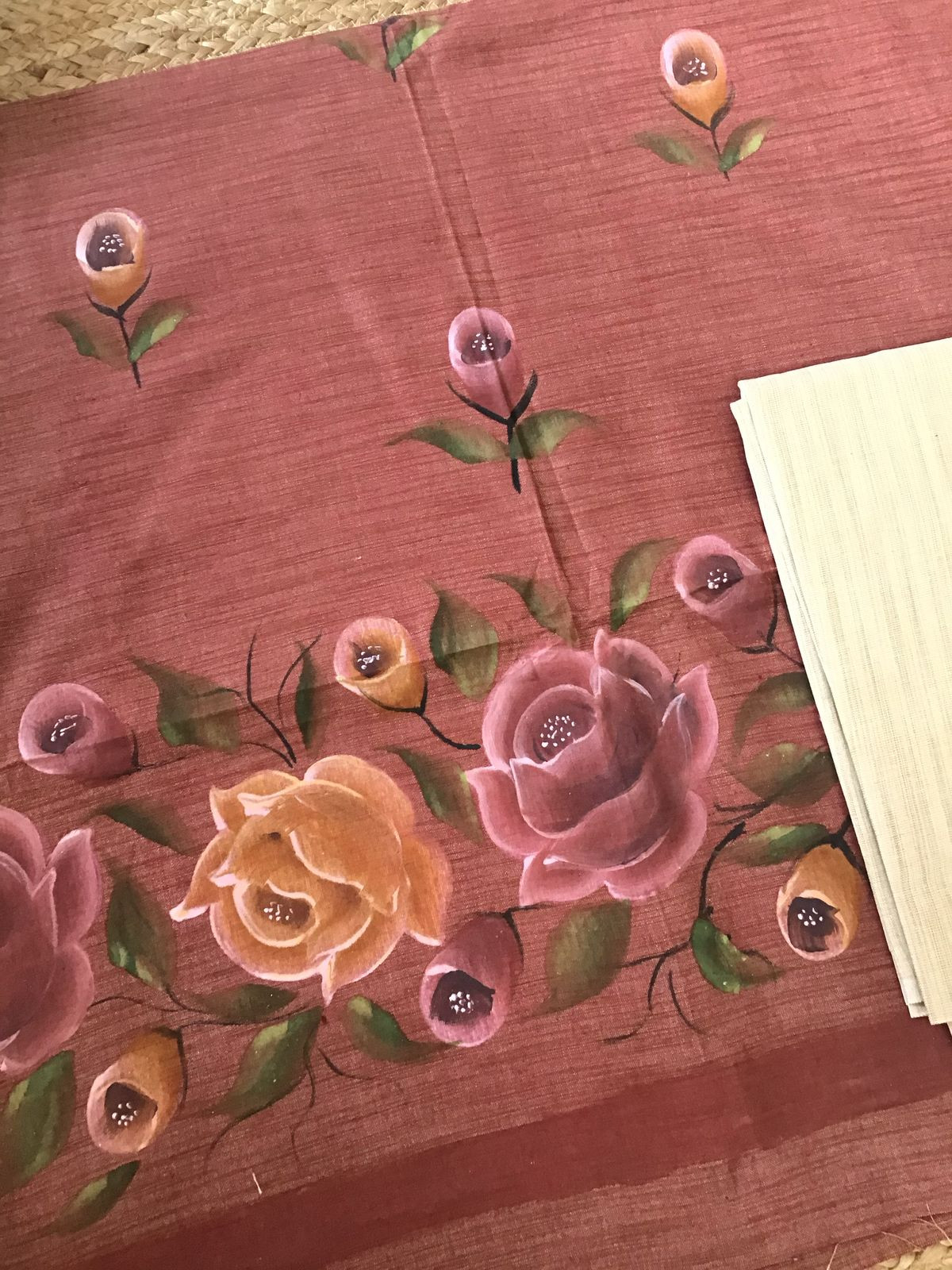 Soft Khadi Cotton Silk Brush Painted Suit - Brick Red