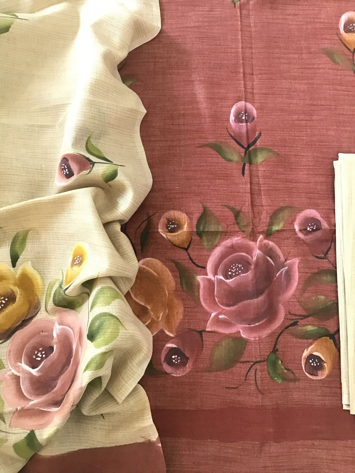 Soft Khadi Cotton Silk Brush Painted Suit - Brick Red
