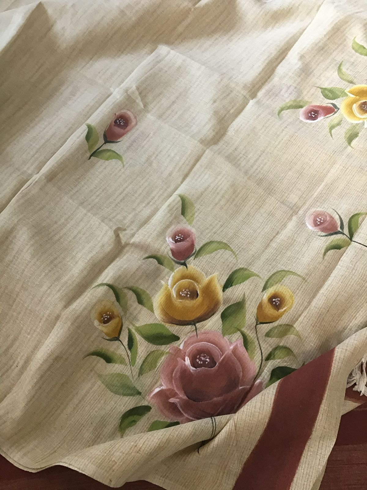 Soft Khadi Cotton Silk Brush Painted Suit - Brick Red