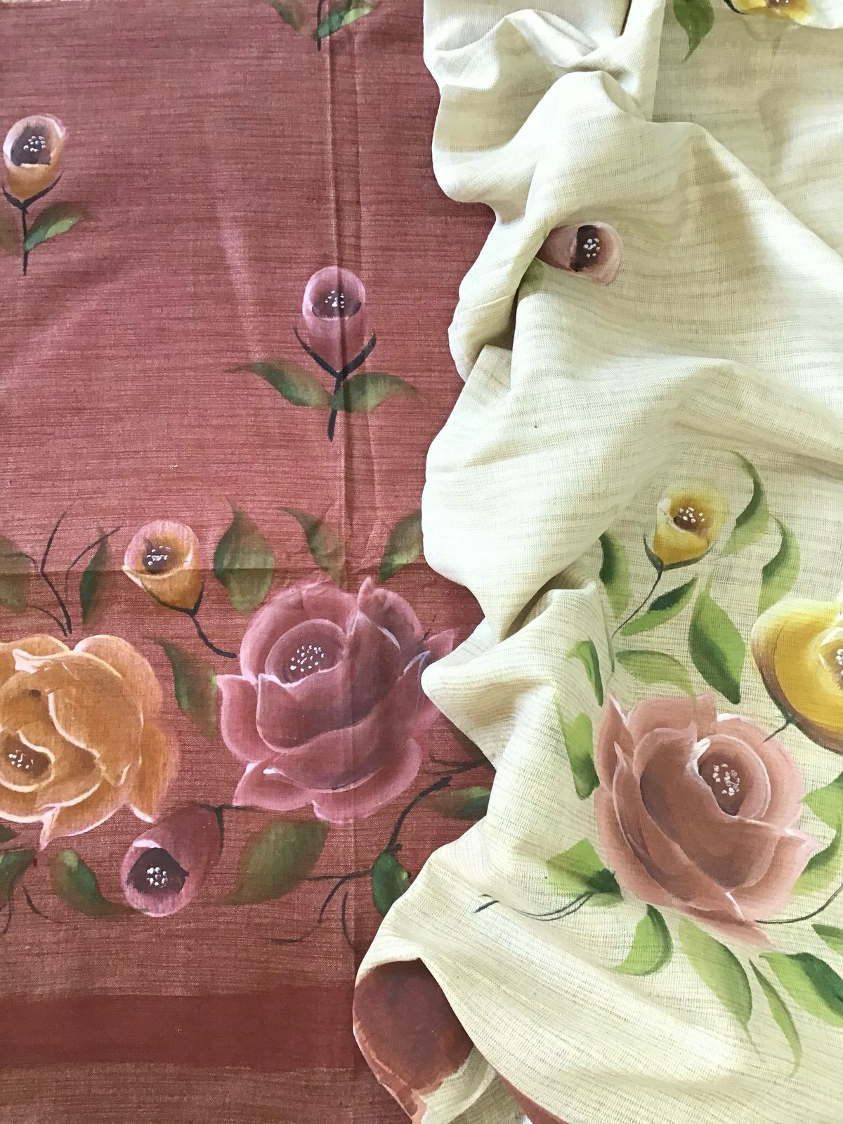 Soft Khadi Cotton Silk Brush Painted Suit - Brick Red