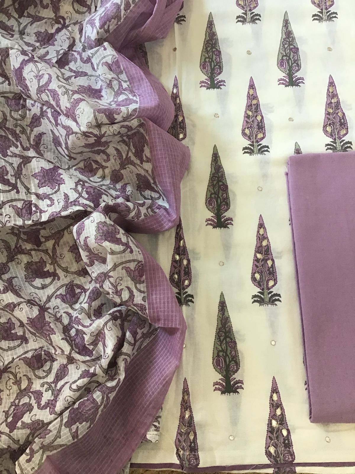 Pure Cotton Printed Embroidered Suit - Offwhite