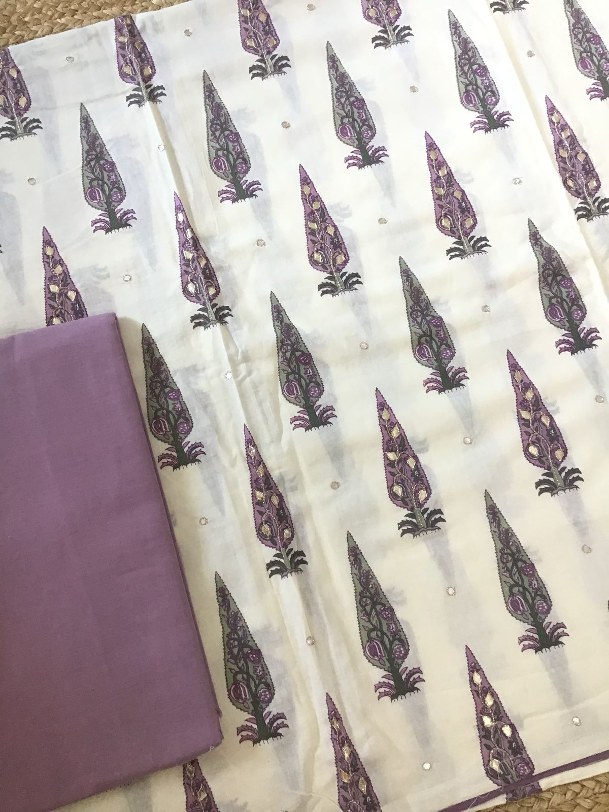 Pure Cotton Printed Embroidered Suit - Offwhite