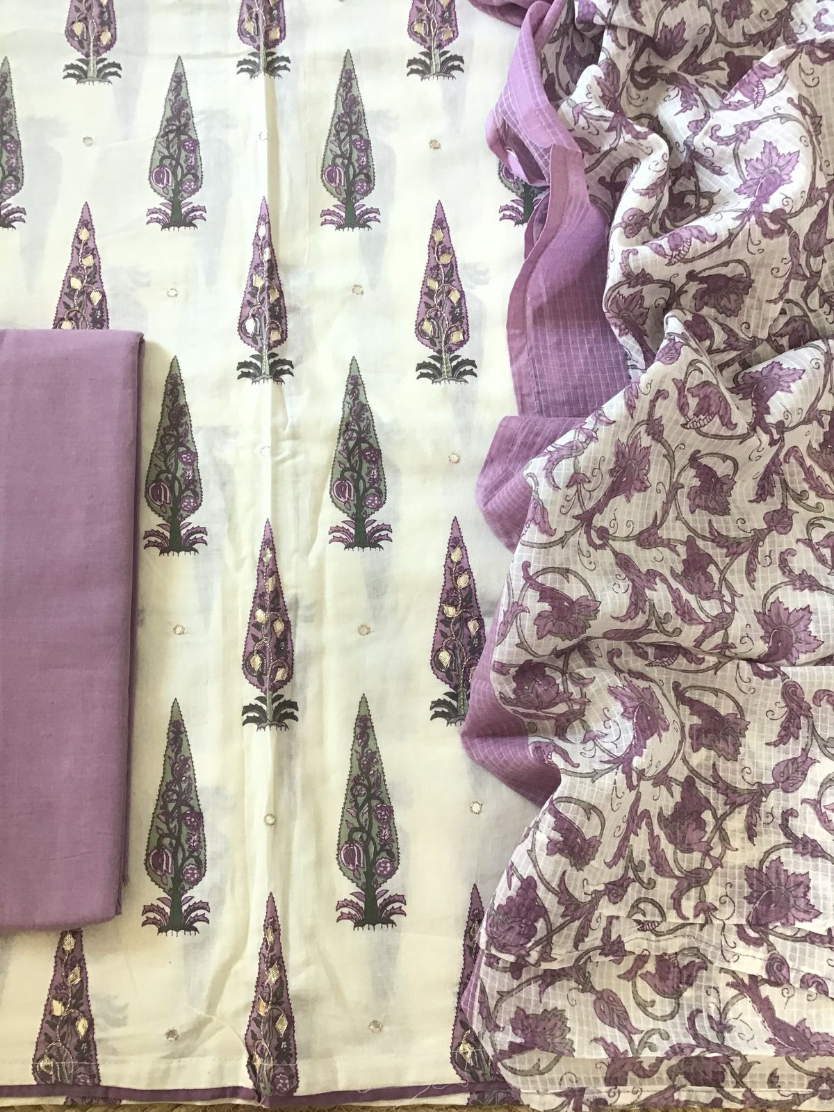 Pure Cotton Printed Embroidered Suit - Offwhite