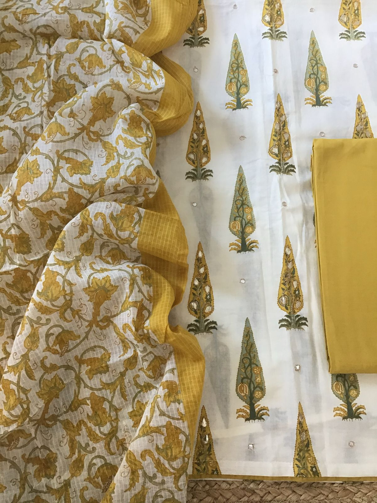 Pure Cotton Printed Embroidered Suit - Offwhite