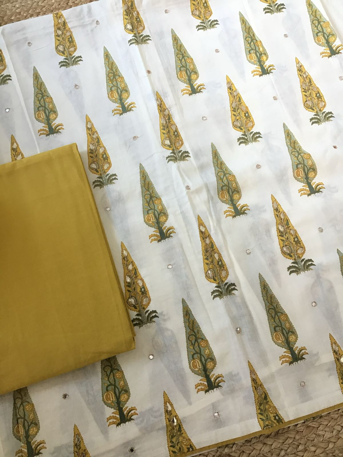 Pure Cotton Printed Embroidered Suit - Offwhite