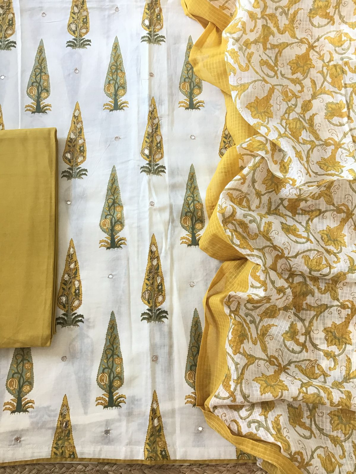 Pure Cotton Printed Embroidered Suit - Offwhite