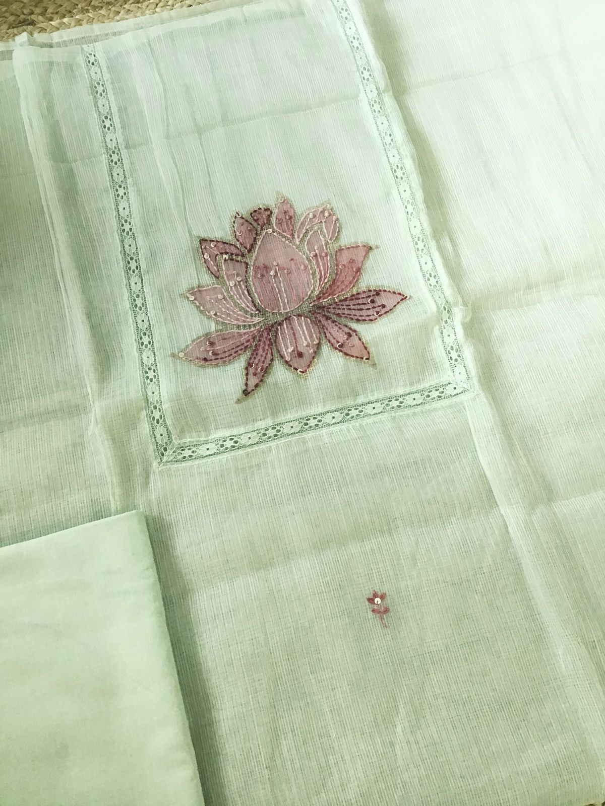 Soft Kota Silk Printed Embroidered Suit - Green