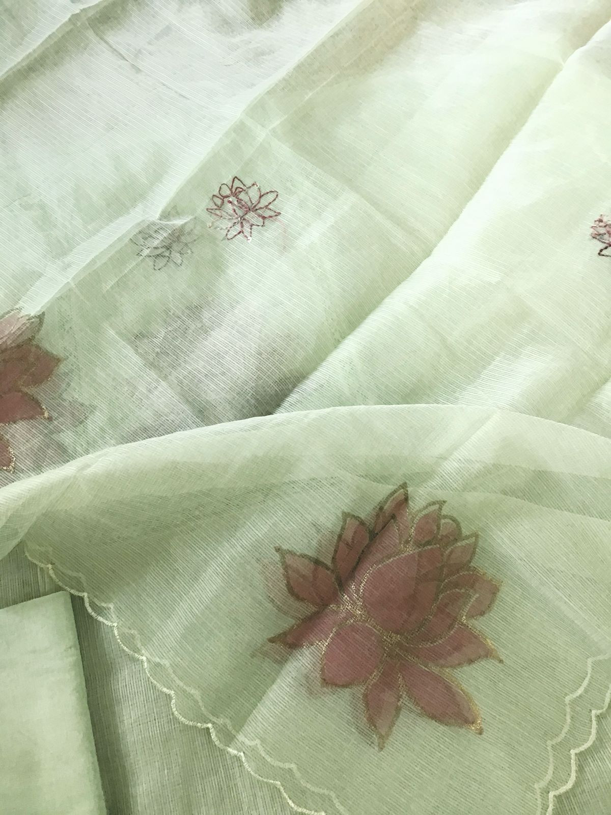 Soft Kota Silk Printed Embroidered Suit - Green