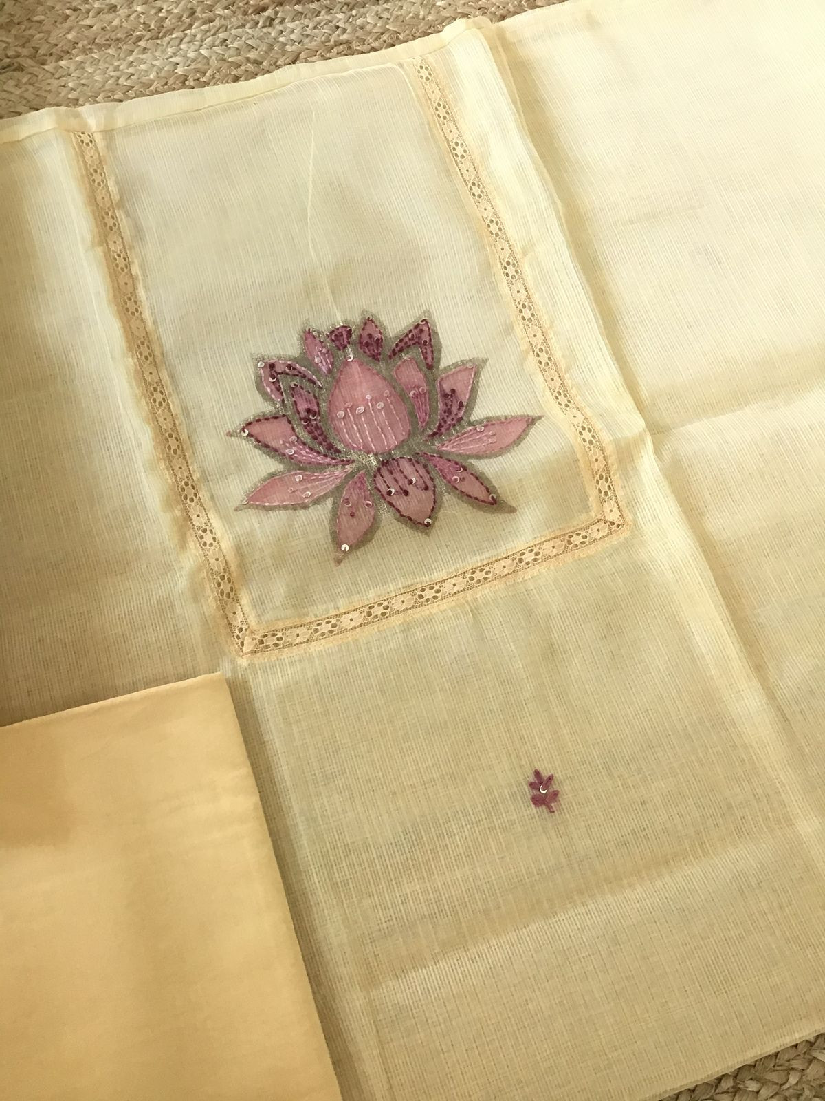 Soft Kota Silk Printed Embroidered Suit - Yellow