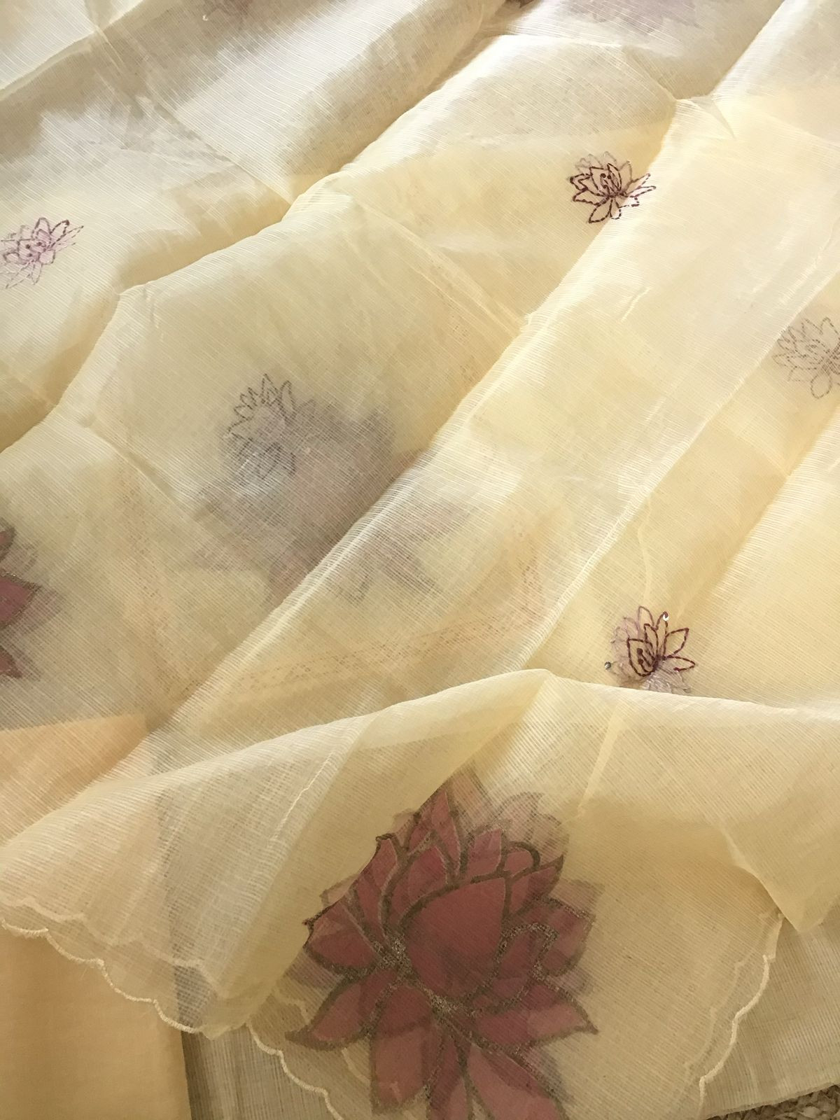 Soft Kota Silk Printed Embroidered Suit - Yellow