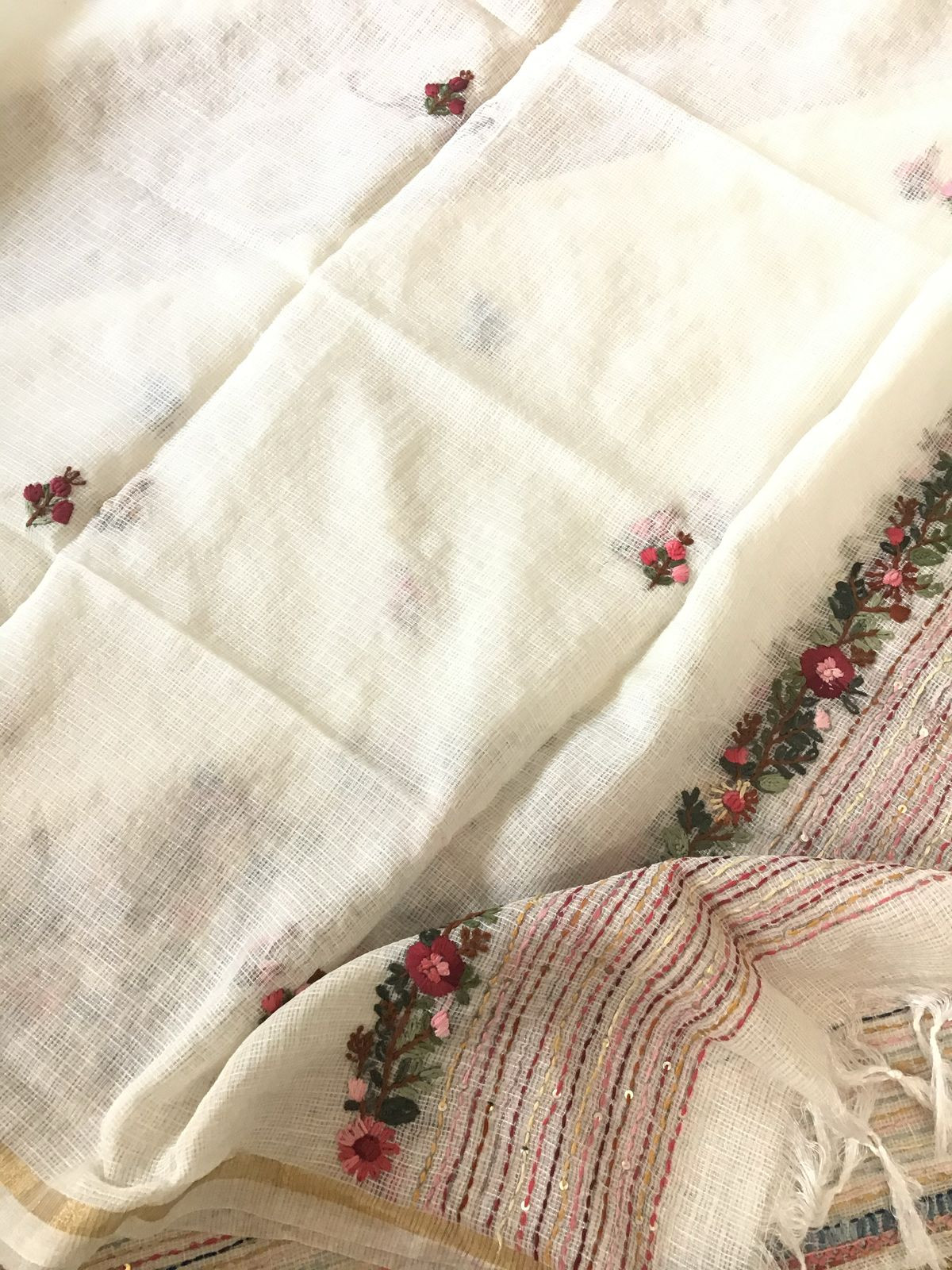 Soft Kota Silk Embroidered Suit - Offwhite